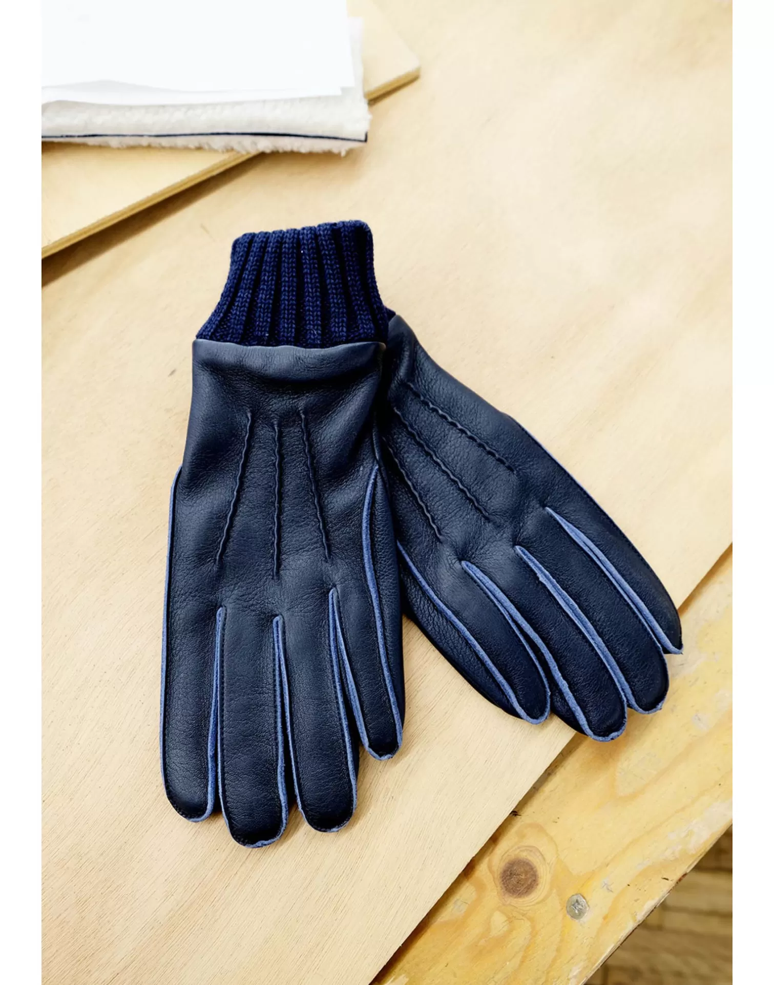 Agnelle Leather Gloves | Aston Lined With Alpaca Marine