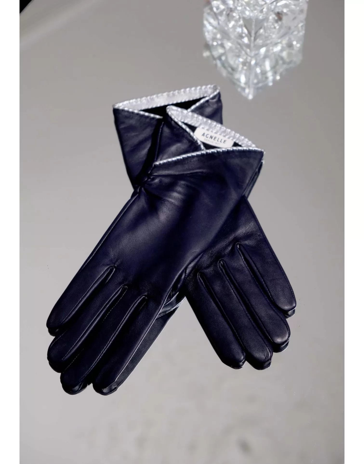 Agnelle Leather Gloves | B Atrice Silk Lining Baltique/Argent