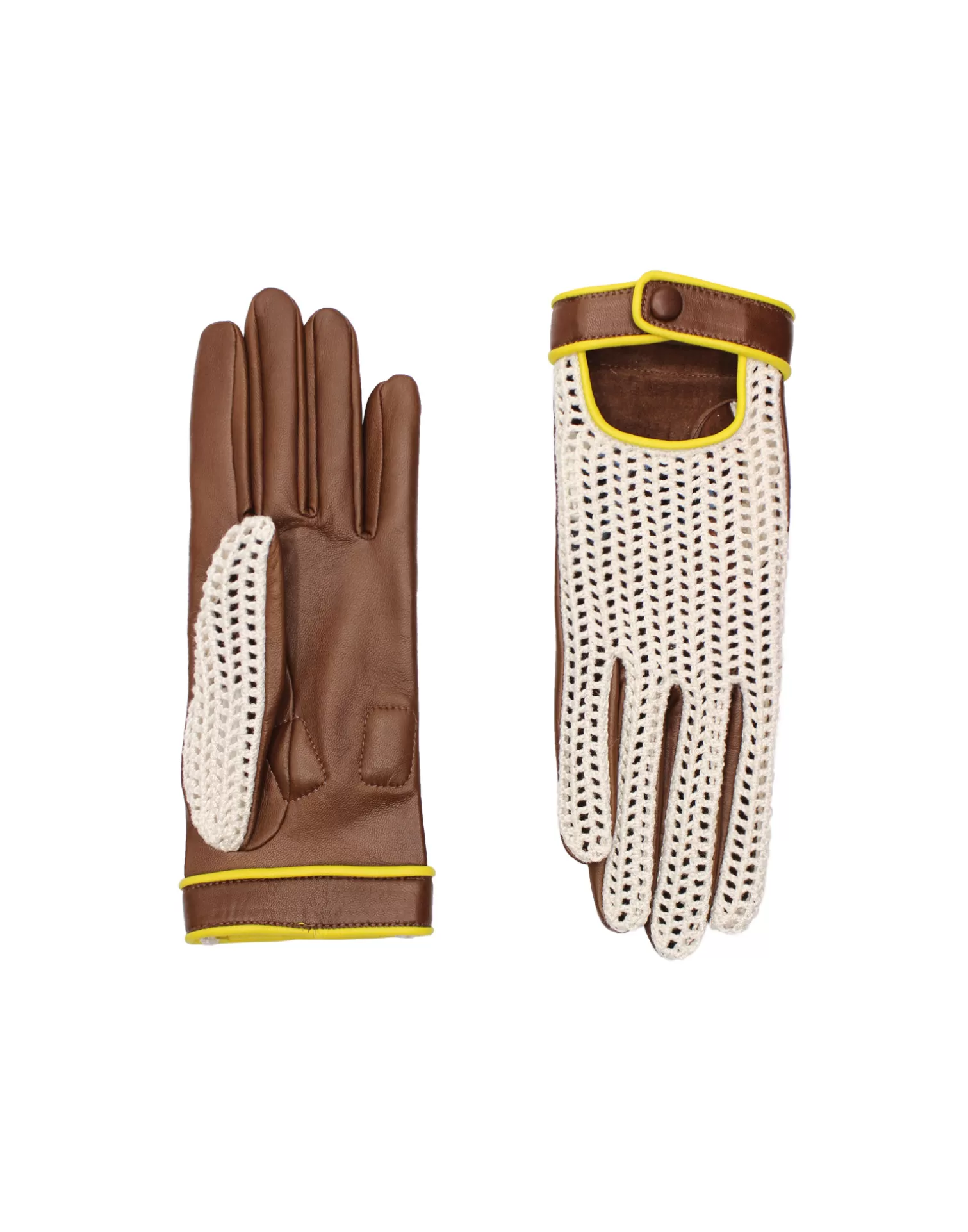 Agnelle Motorcycle & Bike Gloves | Biarritz Crochet Top Whisky/Ecru/Citron