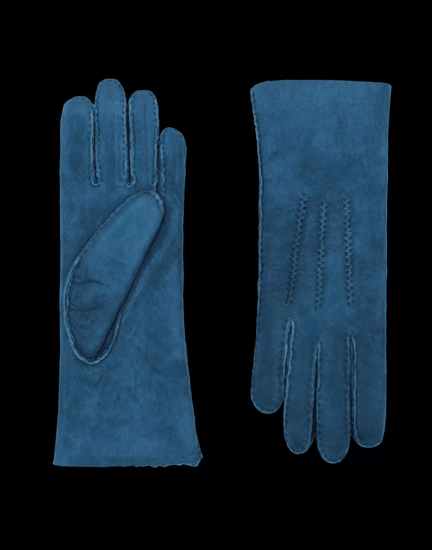 Agnelle Leather Gloves | Curly Woolen Skin Teal