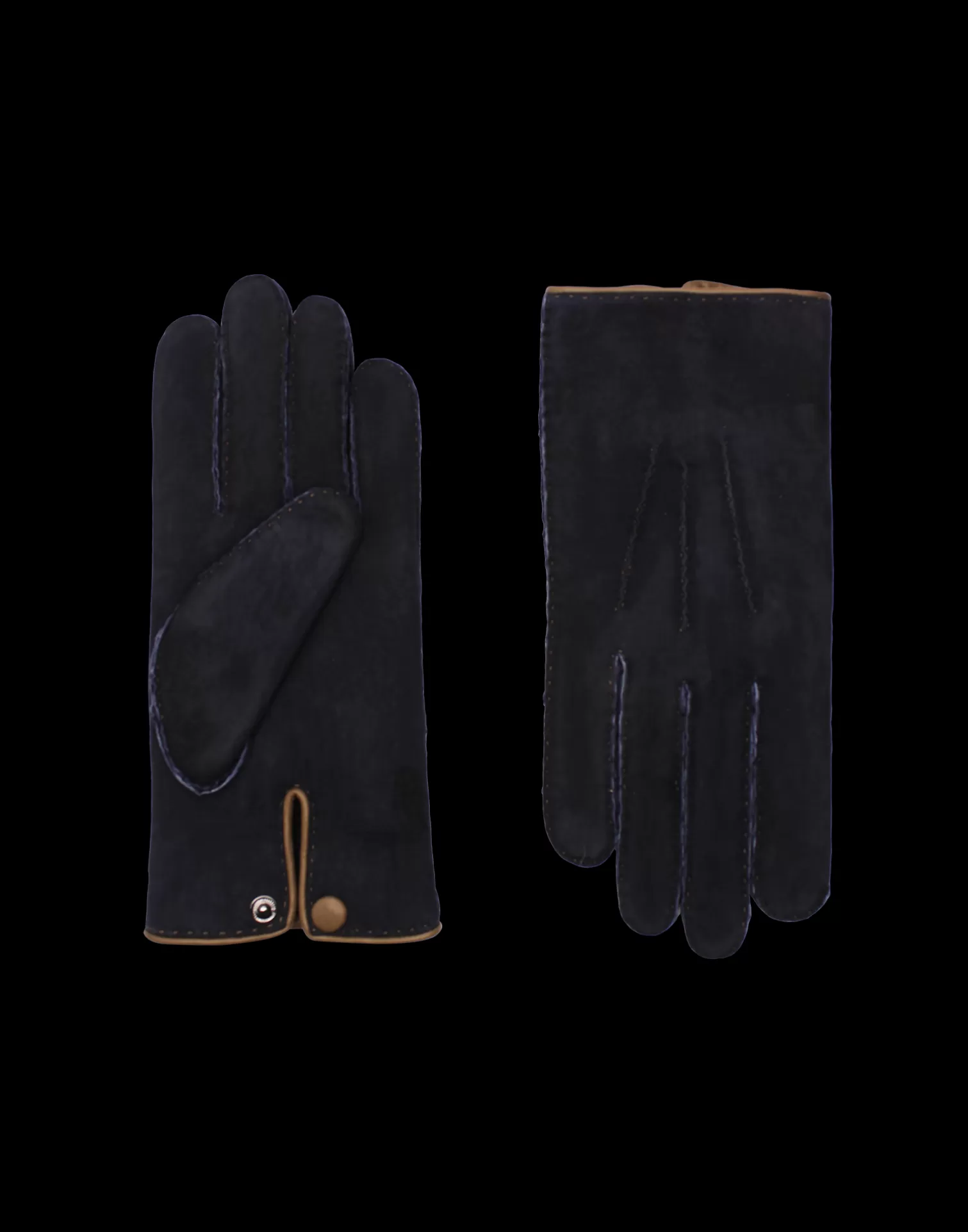 Agnelle Leather Gloves | David Fur Lining Navy/Taupe