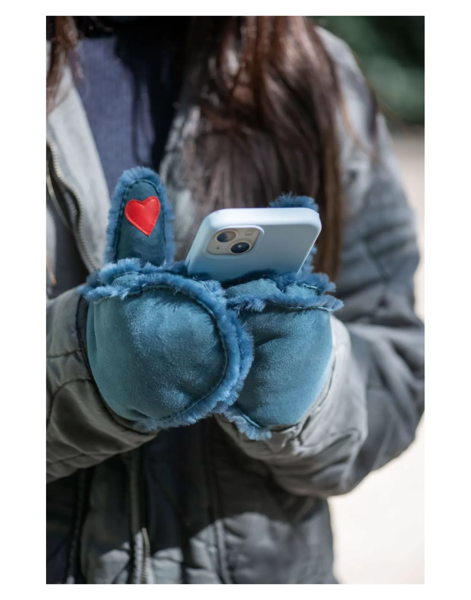 Agnelle Leather Gloves | Erika Double Sided Mitt Jean/Navy