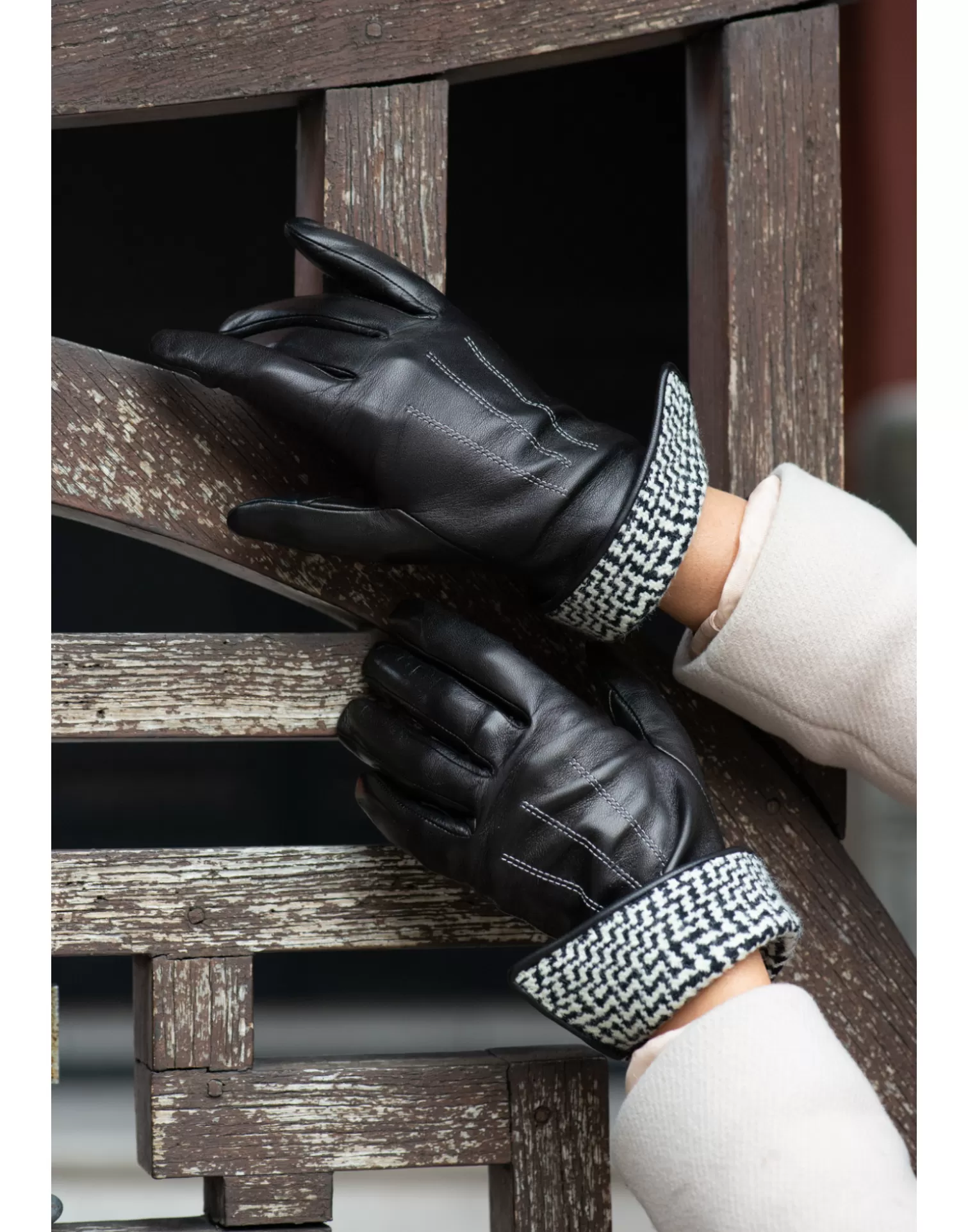 Agnelle Leather Gloves | Fanny Silk Lining Tnoir/Pdp