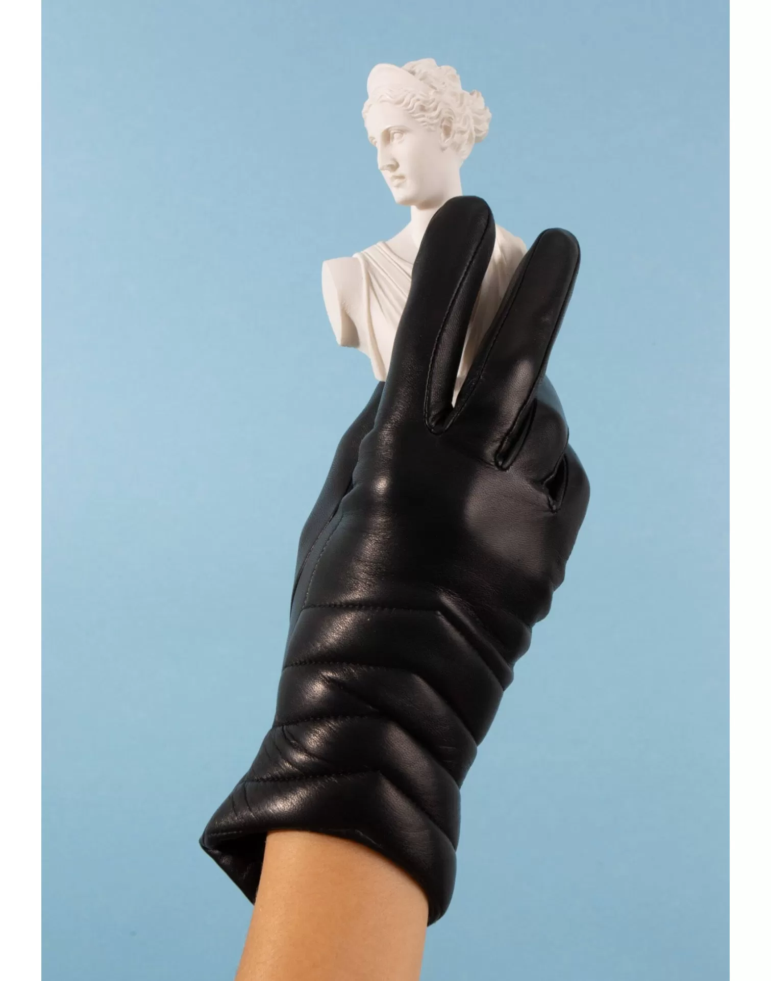 Agnelle Leather Gloves | Gant Dame Cuir Agneau Avec Bandes Matelassees Double Cachemire Tnoir