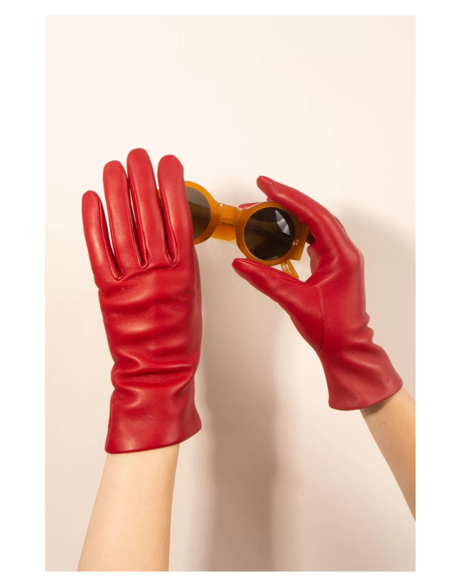 Agnelle Leather Gloves | Ines Cashmere Lining Cardinal