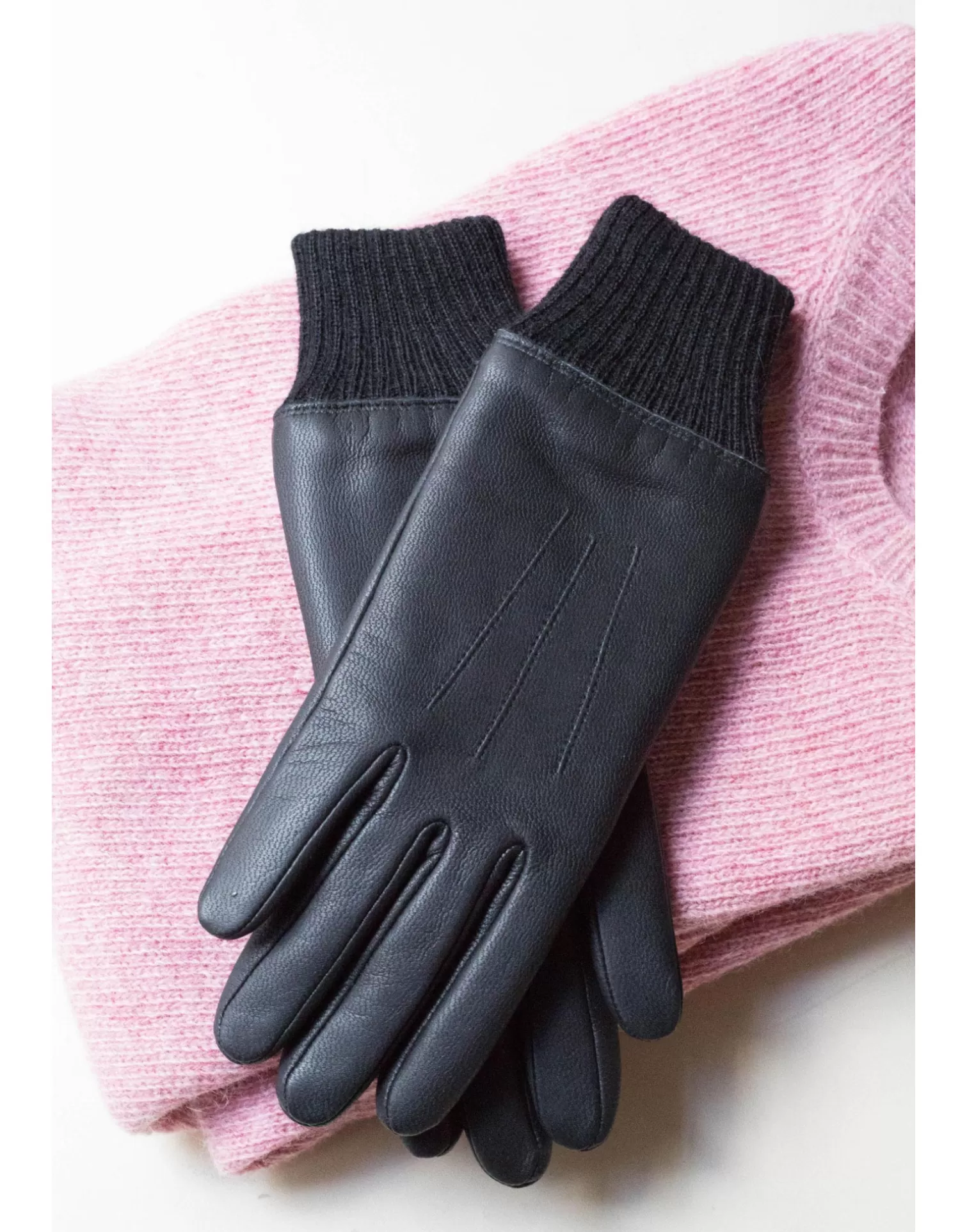 Agnelle Leather Gloves | Judith Rabbit Lining Noir Tactile/Noir