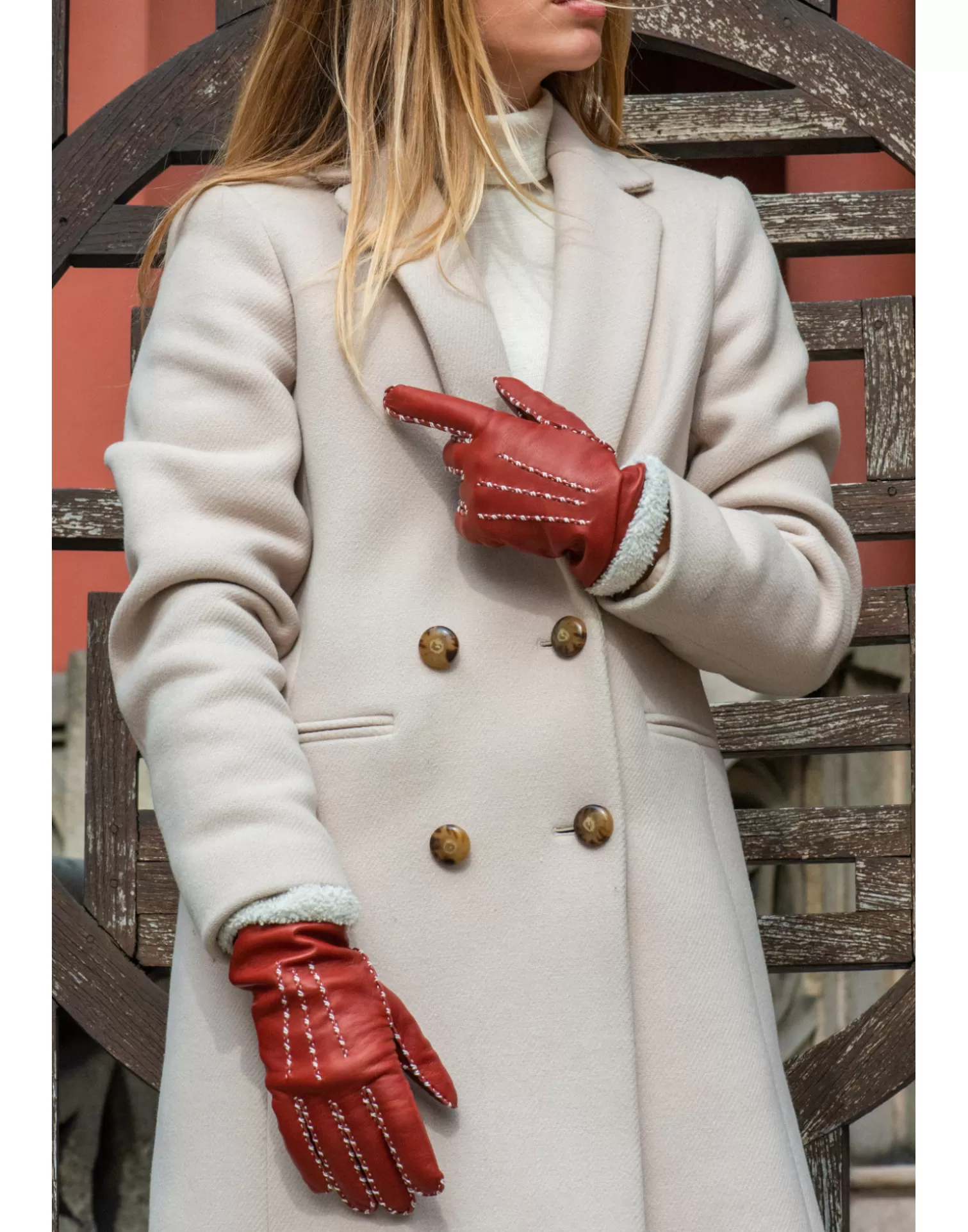 Agnelle Leather Gloves | Marie-Louise Alpaga Lining Rouille