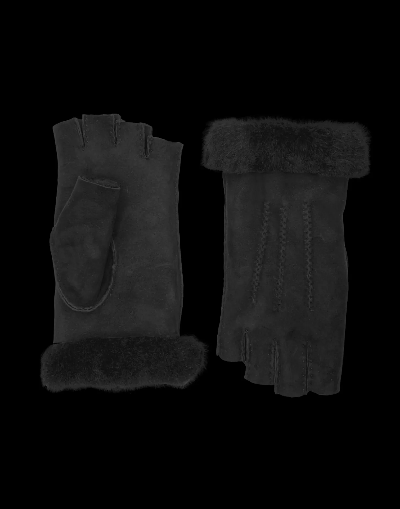 Agnelle Leather Gloves | Mitaine Dame Cuir Agneau Double Face Avec 3 Nervures Black