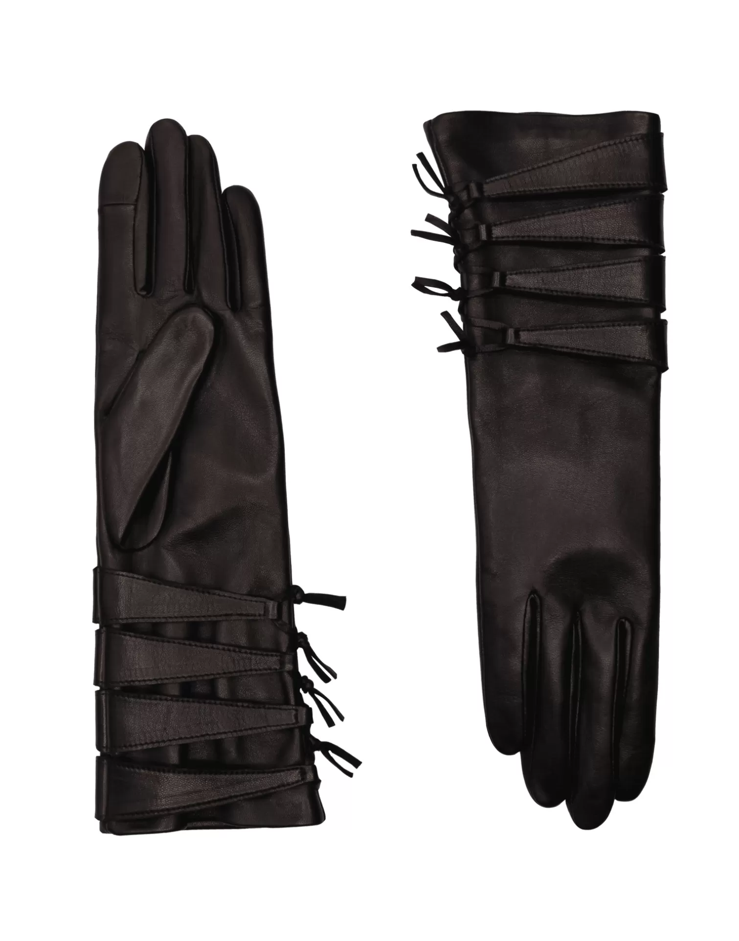 Agnelle Leather Gloves | Musel Silk Lining Noir Tactile