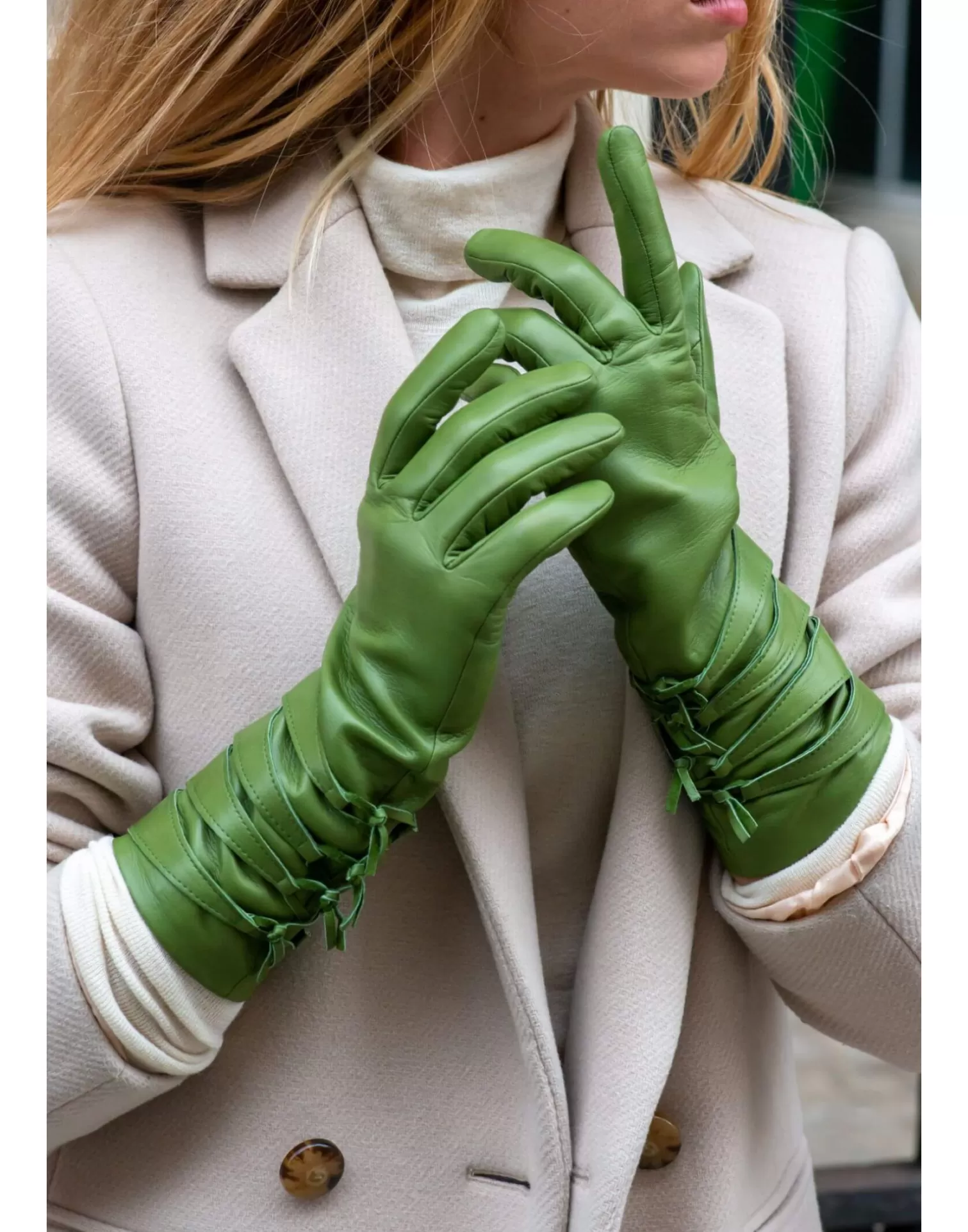 Agnelle Leather Gloves | Musel Silk Lining Mousse