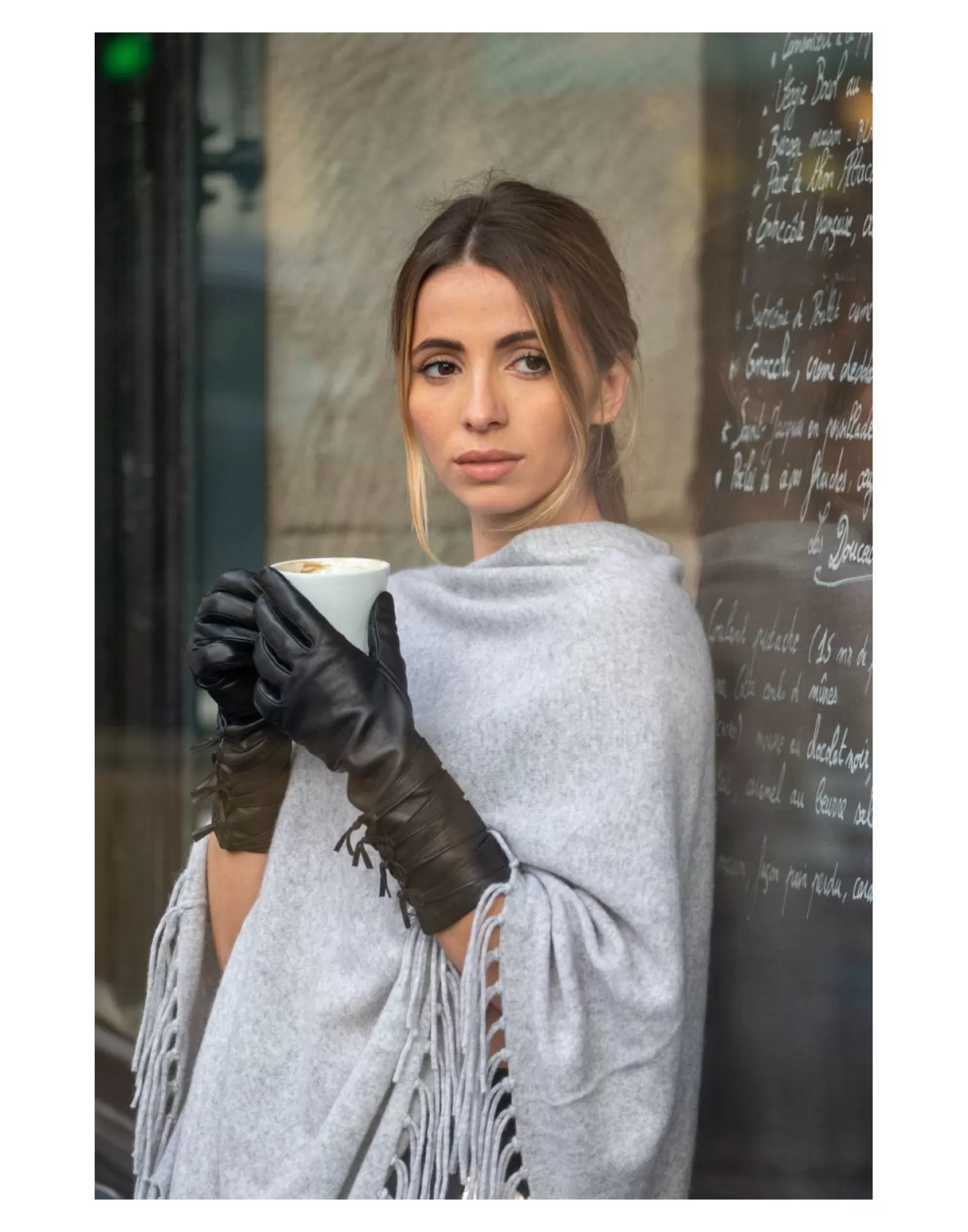 Agnelle Leather Gloves | Musel Silk Lining Noir Tactile