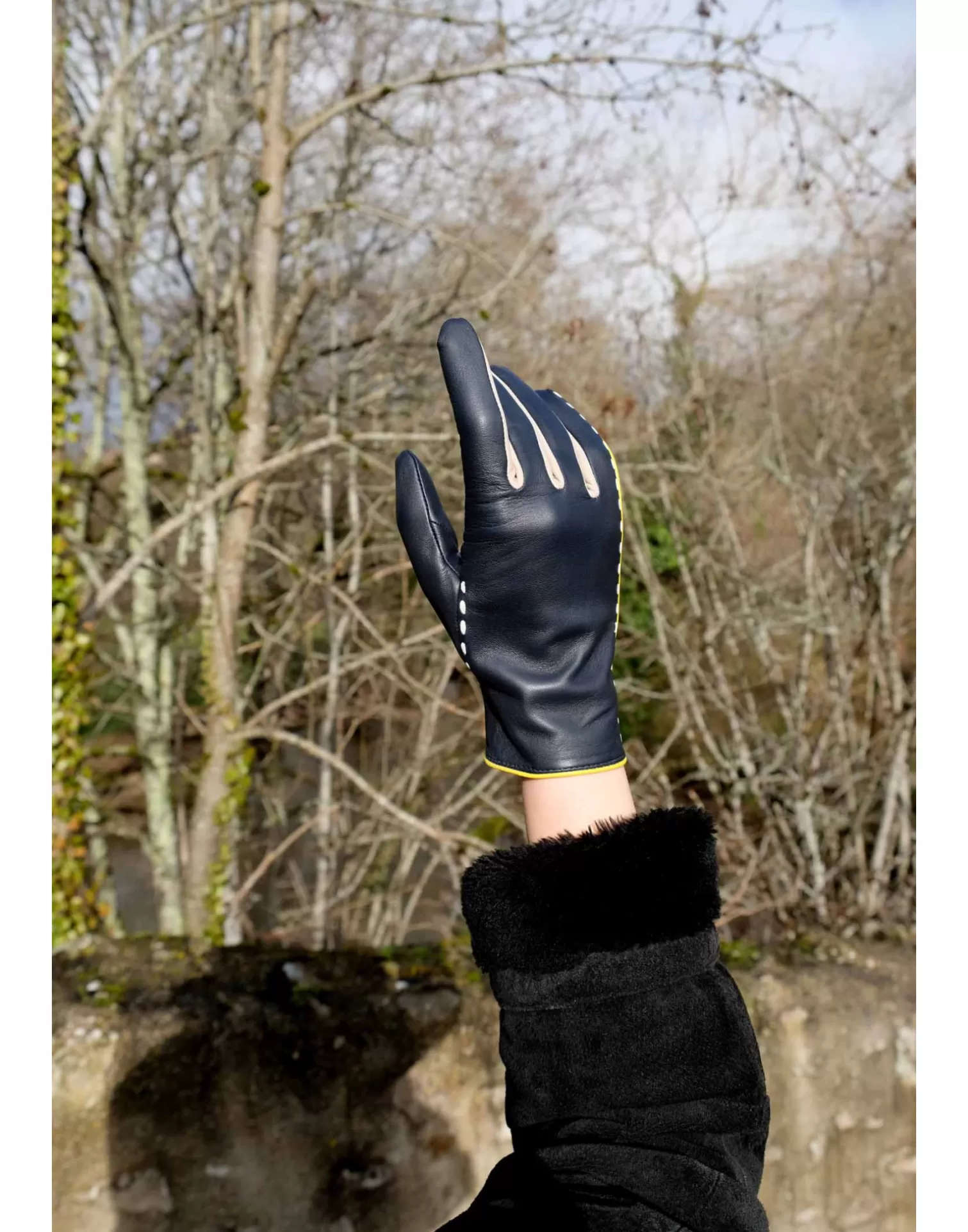 Agnelle Leather Gloves | Pilar Silk Lining Tbaltique/Citron/Sabl