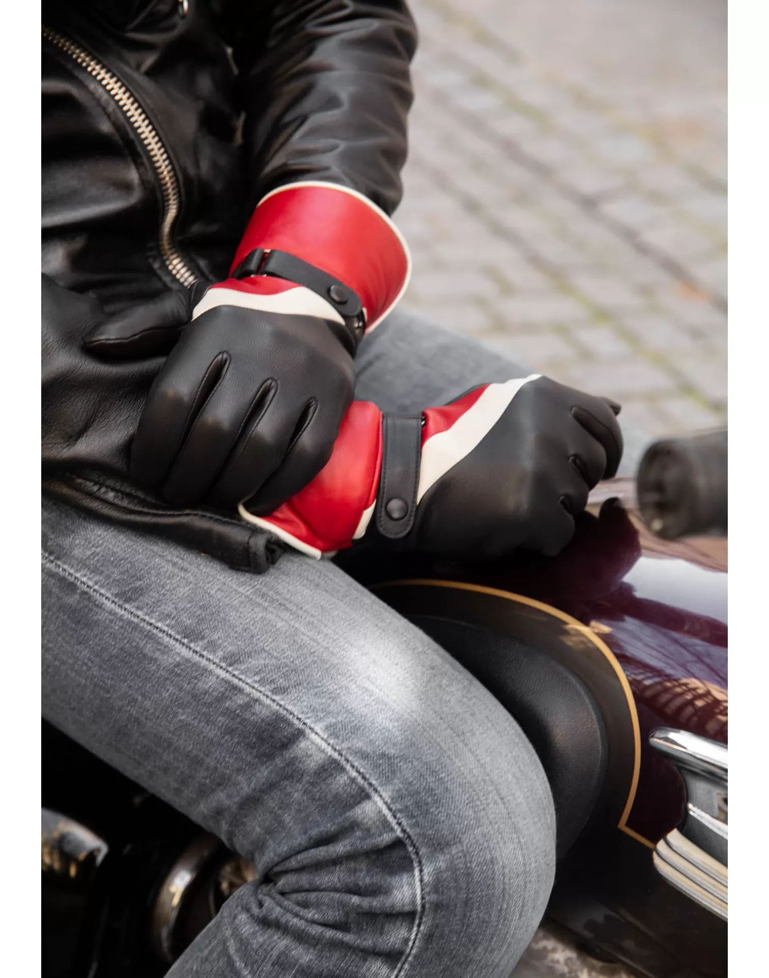 Agnelle Motorcycle & Bike Gloves | Questa Alpaca Lining Noir Tactile/Cardinal/Porcelaine