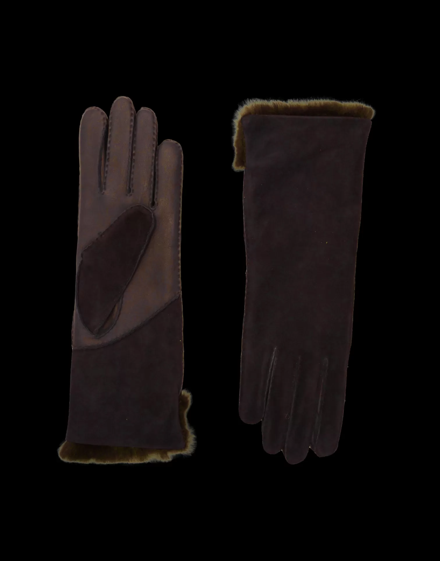 Agnelle Leather Gloves | Tina Rabbit And Silk Lined Moka/Moka