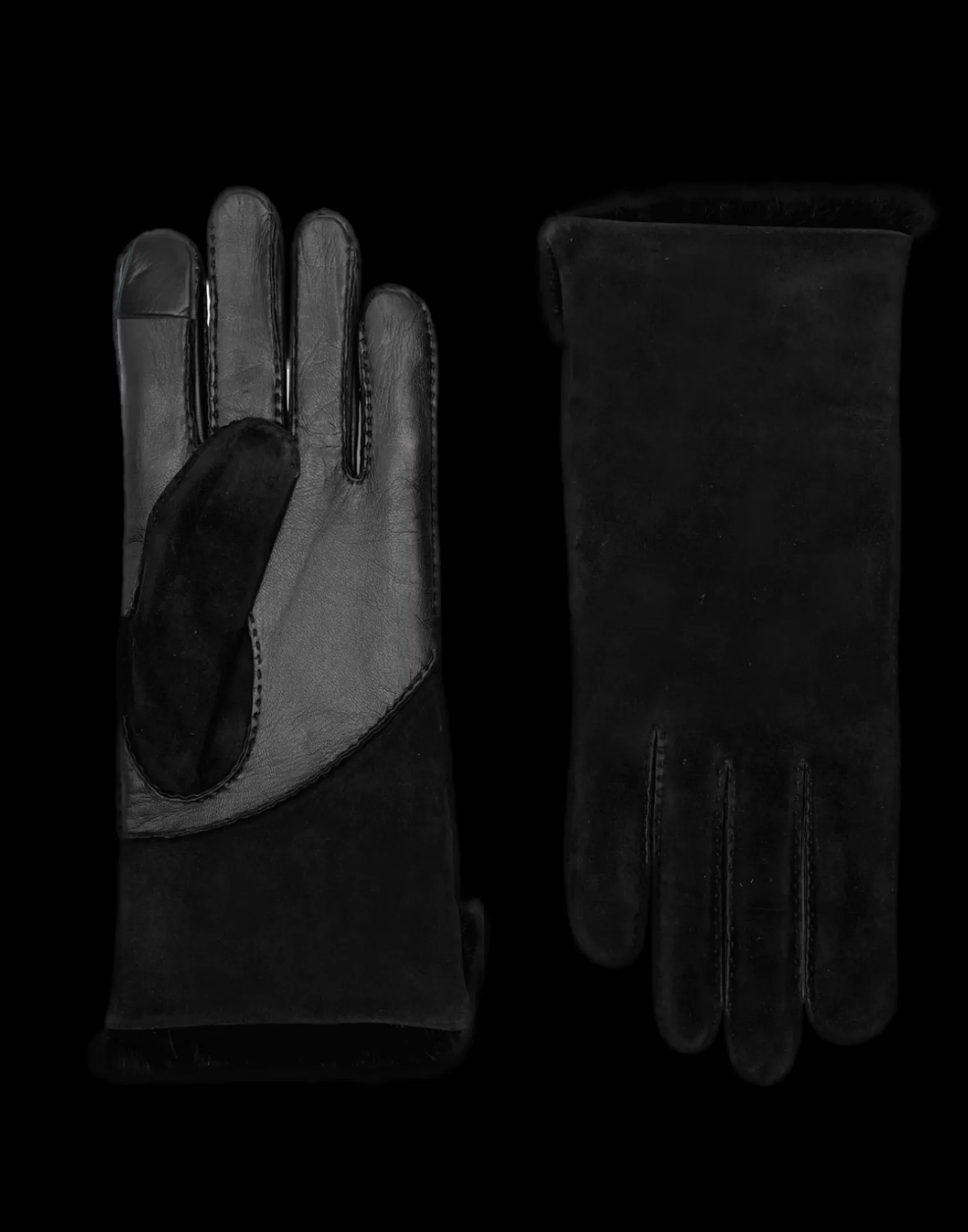 Agnelle Leather Gloves | Tino Rabbit And Silk Lined Tnoir