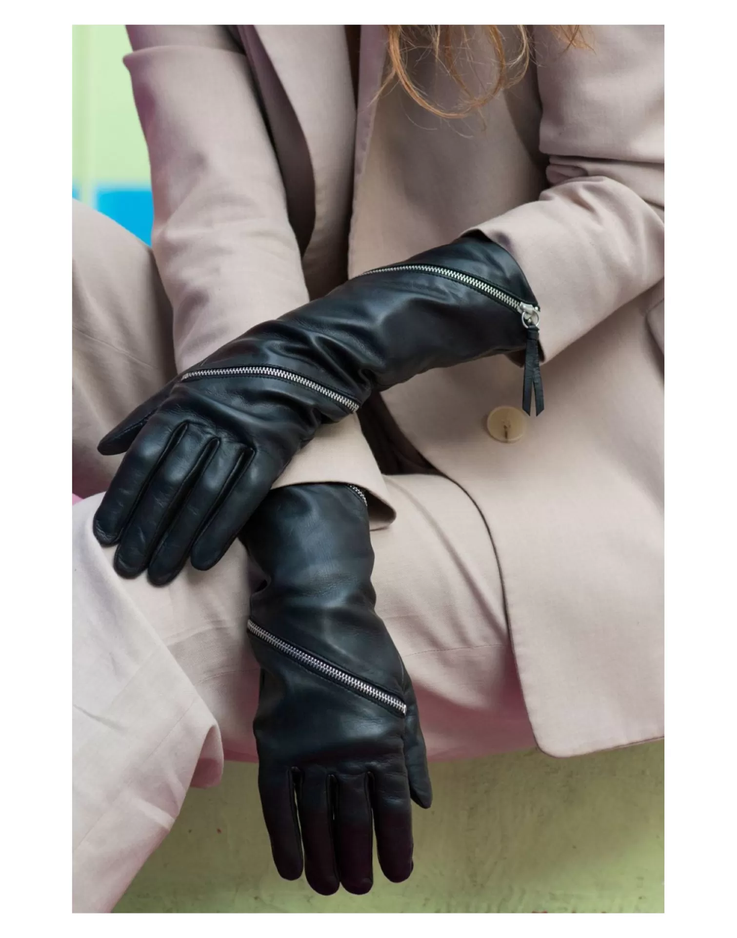 Agnelle Leather Gloves | Zipper Silk Lining Noir Tactile