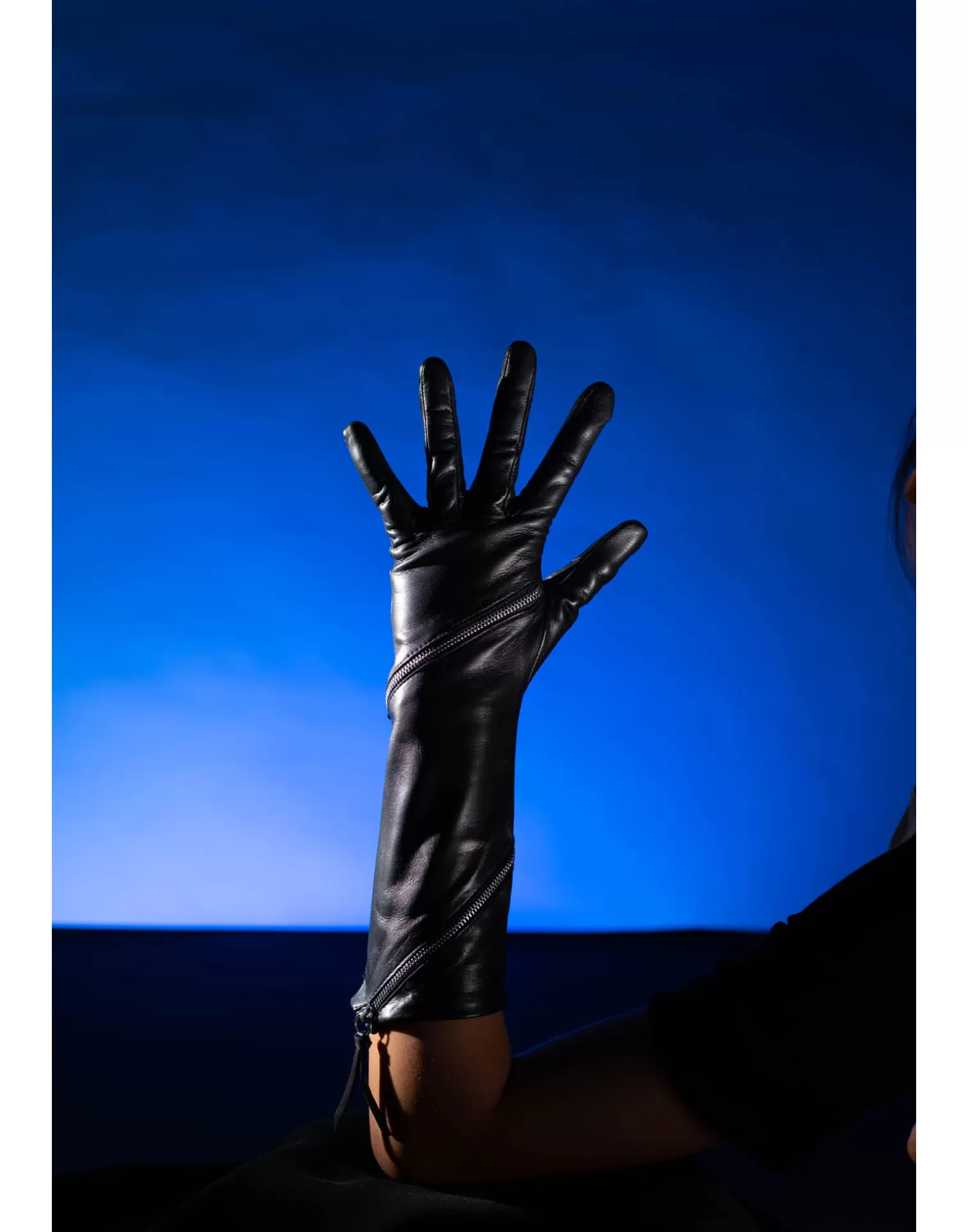 Agnelle Leather Gloves | Zipper Silk Lining Noir Tactile