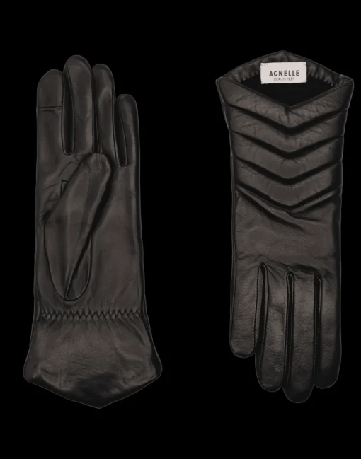 Women Agnelle Gant Dame Cuir Agneau Avec Bandes Matelassees Double Cachemire
