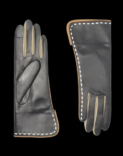 Women Agnelle Gant Dame Cuir Agneau Piping Fourchettes&Lacage De Couleurs Dble Cach