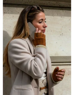 Women Agnelle Mitaine Dame Cuir Agneau Double Face Avec 3 Nervures