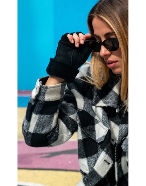 Women Agnelle Mitaine Dame Cuir Agneau Double Face Avec 3 Nervures