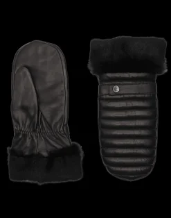 Women Agnelle Moufle Dame Cuir Agneau Matelasse&Pressions Bord Et Doublure Lapin