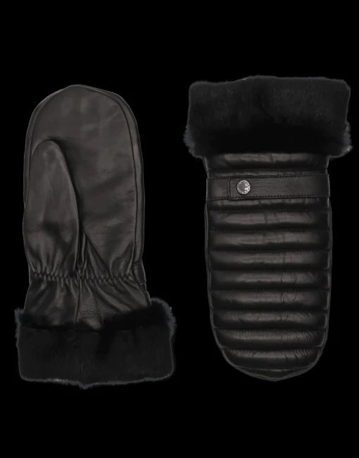 Women Agnelle Moufle Dame Cuir Agneau Matelasse&Pressions Bord Et Doublure Lapin